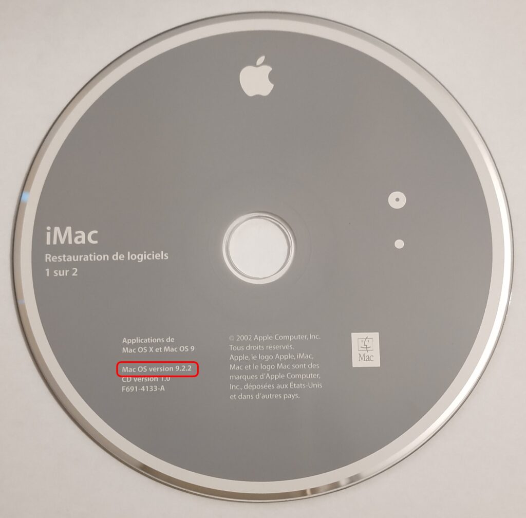 CD-ROM de restauration d'applications pour Mac OS X