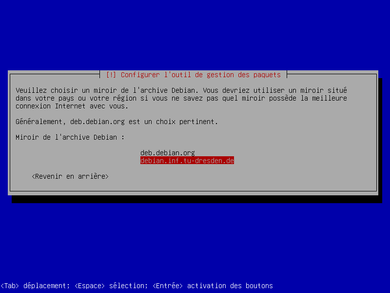 Choix d'un serveur miroir de l'archive Debian