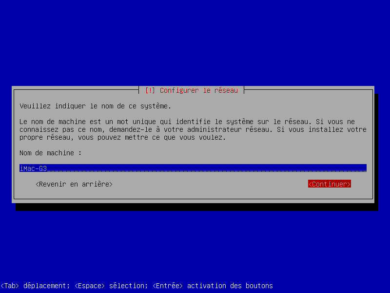 Choix du nom de machine