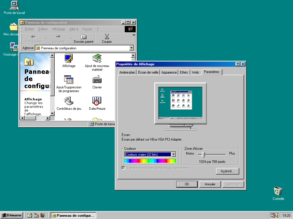 Windows 98 - Paramétrage de la résolution de l'affichage